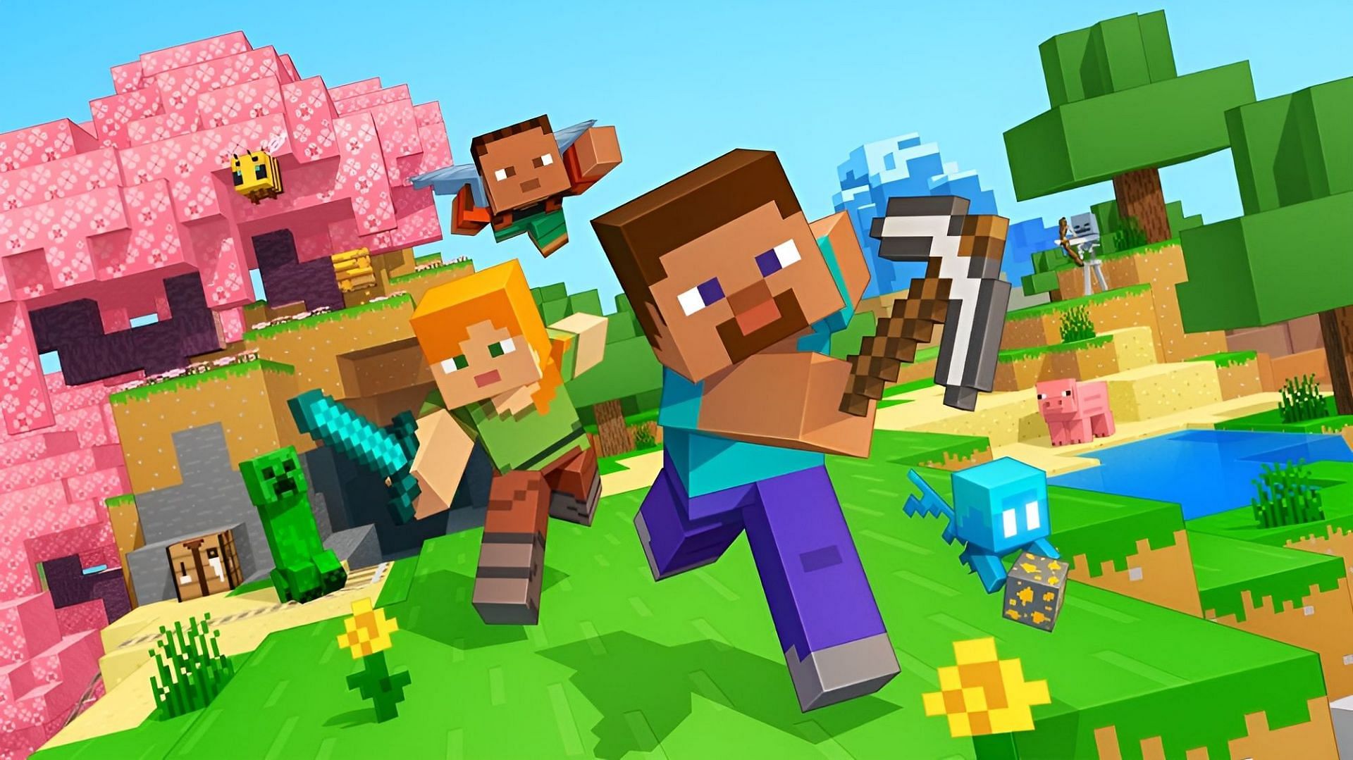 Minecraft's latest all-encompassing key art is bright in hope of the game's future (Image via Mojang)